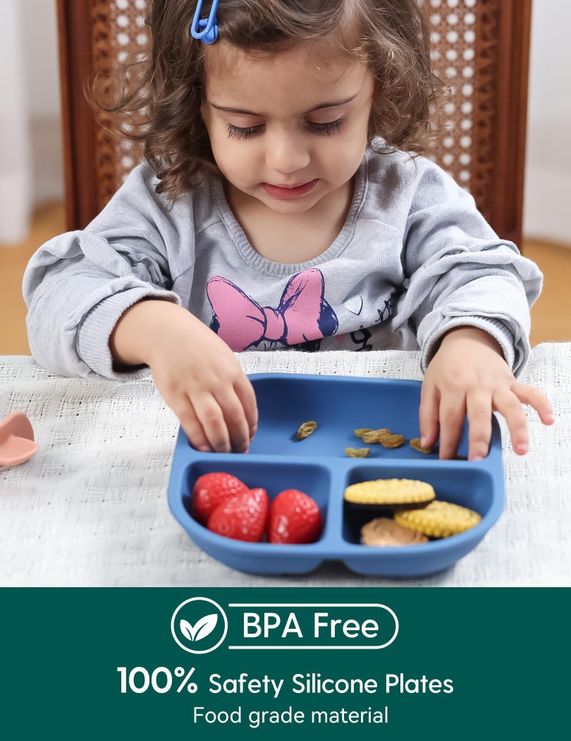 BABELIO Powerful Suction Plates for Baby and Toddler, 100% Food Grand Silicone, Divided, BPA Free, Microwave & Dishwasher Safe, Stay Put, 3 Pack - Image 3